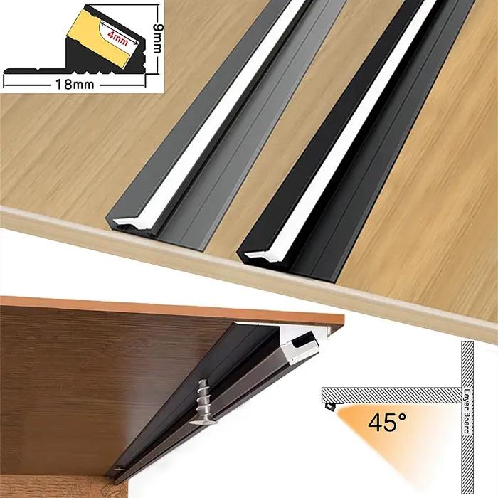 Profilé linéaire en aluminium LED monté en Surface, faisceau Oblique, diffuseur Invisible, couche d'