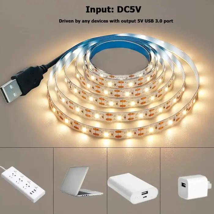 Bande lumineuse LED USB 2835, 5V DC, 1- 5m, lumière blanche chaude, éclairage de fond de télévision,