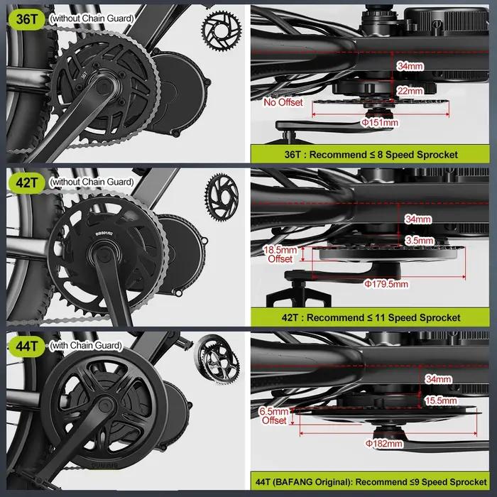 36T pignon de plateau BAFANG moteur roue à chaîne pour BBS01 BBS01B BBS02 BBS02B 250W 350W 500W 750W