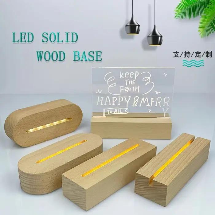 Présentoir de lumière Led à Base de bois de 5.9 pouces, alimenté par batterie AAA, pour lampe de nui