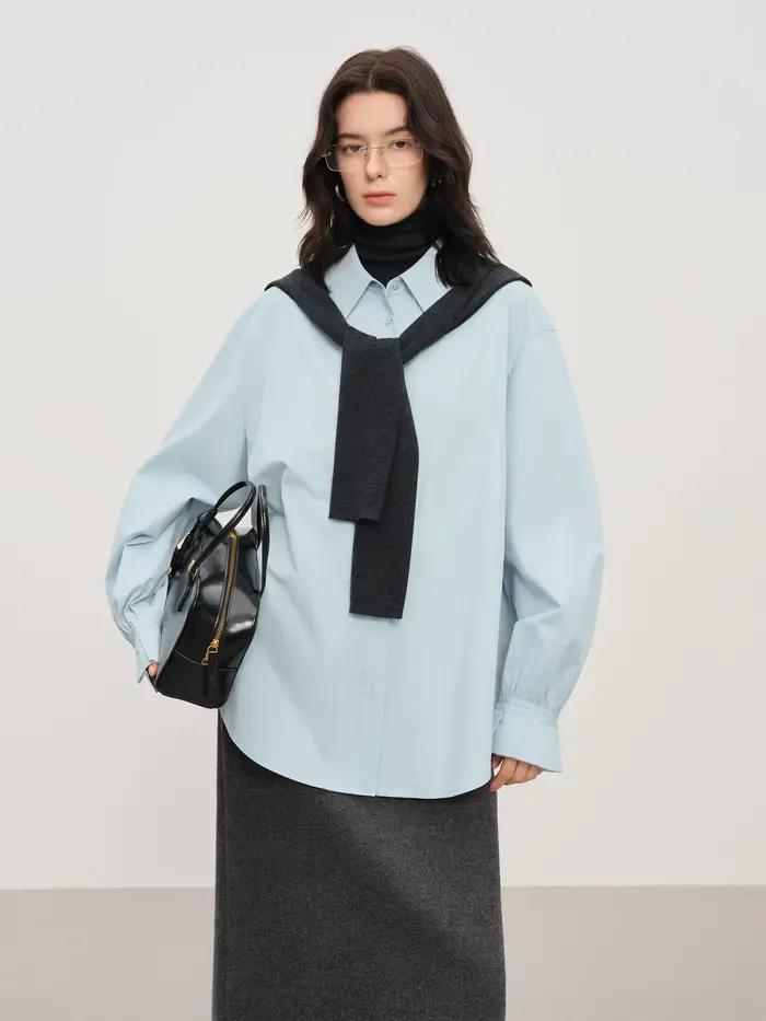 FSLE français-élégant élégant Pima coton chemise à manches longues pour les femmes automne hiver 202