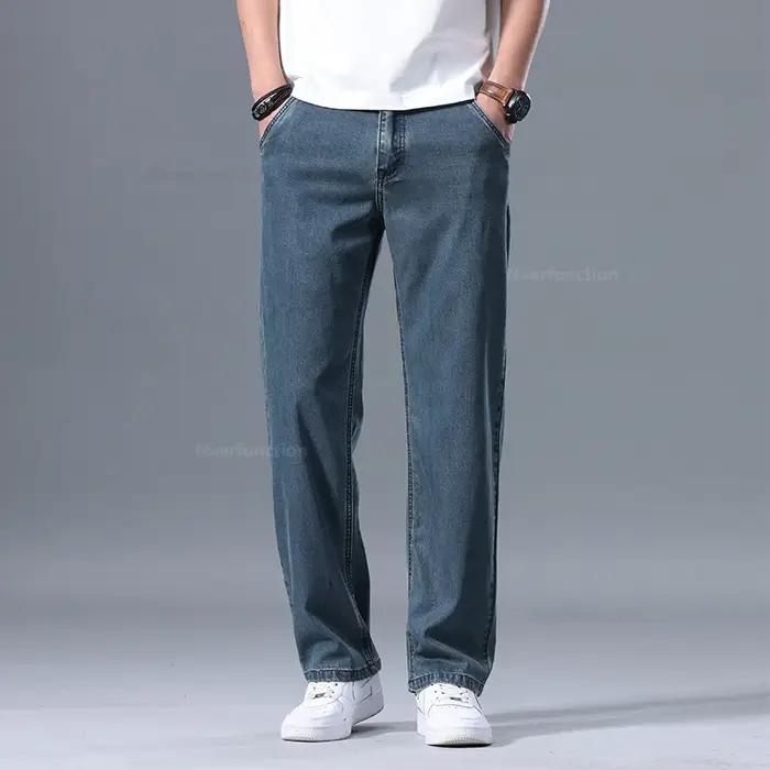 Lyocell pantalon hommes 2024 vêtements d'été Ultra mince mode pantalons décontractés mâle Baggy drapé droit Denim