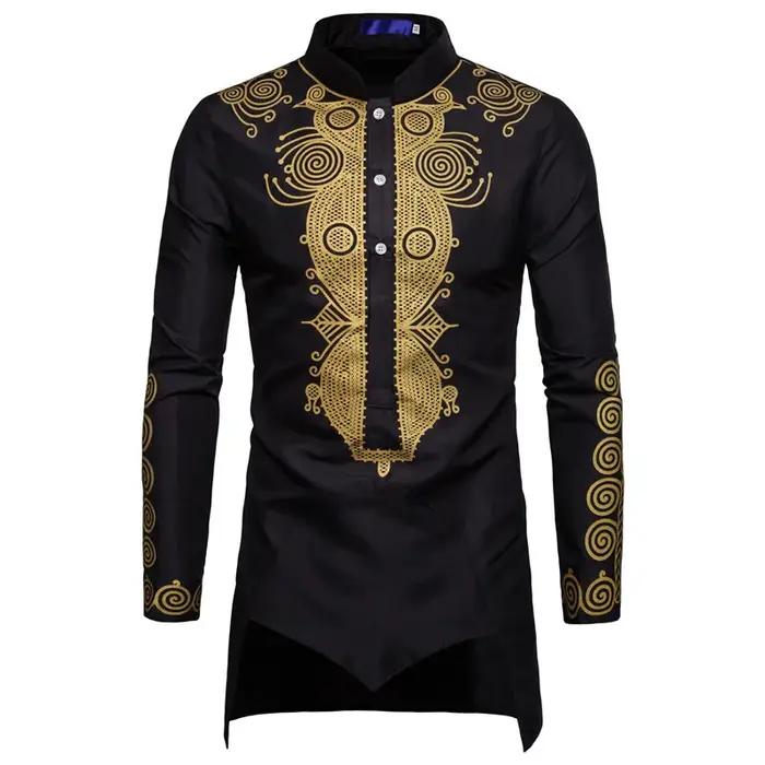 Chemise musulmane indienne à manches longues pour hommes, Kaftan noir, Vêtements de style européen, Dorure, Nouveauté, Y