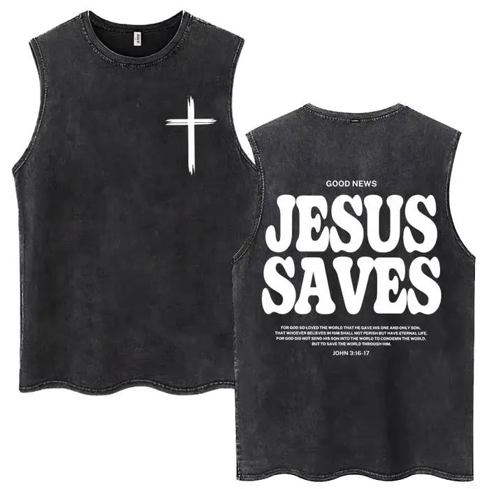 Lavé jésus est roi chrétien Harajuku Vintage débardeurs hommes femmes gothique sans manches T-shirt ample été coton déco