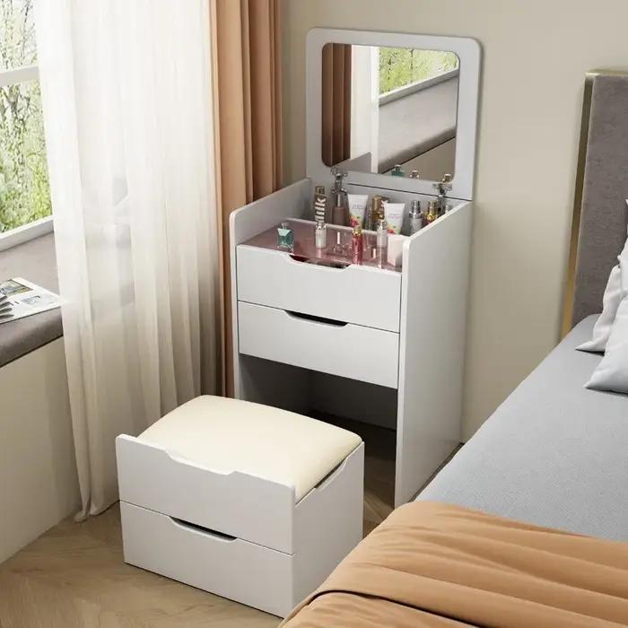 Coiffeuse moderne et simple vanité éclairée couvercle rabattable armoire de rangement petite chambre à coucher élégante pour femmes occasions spéciales matinale routine