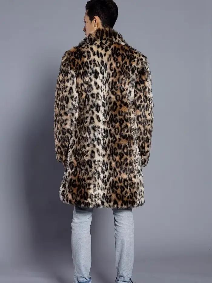 Manteau long en fausse fourrure pour homme, col large, motif léopard, épais, collection automne-hiver 2022