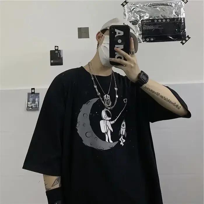 T-shirts pour hommes 2023 été Streetwear haute rue gothique crâne t-shirt ample surdimensionné à manches courtes