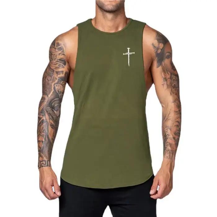 Vêtements de sport personnalisés imprimés croisés pour hommes, chemise sans manches pour entraînemen