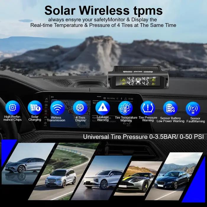 Alarme de Sécurité Automatique Capteur Externe Énergie Solaire Voiture TPMS Système de Surveillance de la Pression des Pneus Affichage LCD Numérique Occasions Spéciales