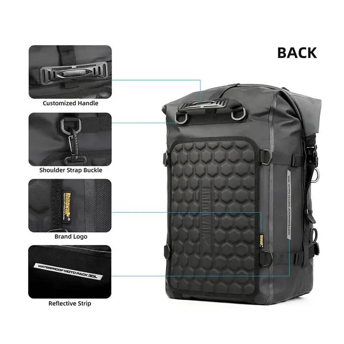 Rhinowalk-sac arrière de moto étanche pour hommes, sac à dos noir, bagage arrière, sac de voyage, 10