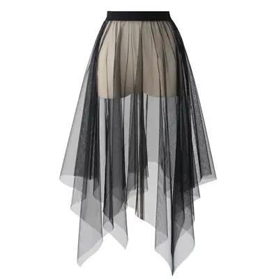 Noir blanc longue Tulle dentelle maille jupe femmes jupon sous-jupe été coréen irrégulière couvrir