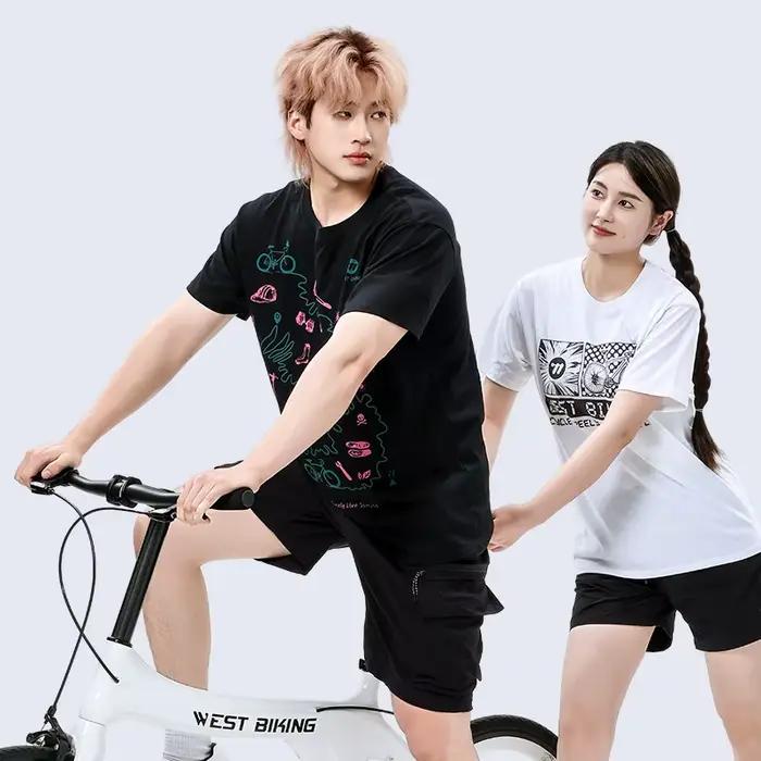 WEST BIKING T-Shirt culturel en coton peigné doux absorbant l'humidité respirant décontracté sport haut à manches courtes