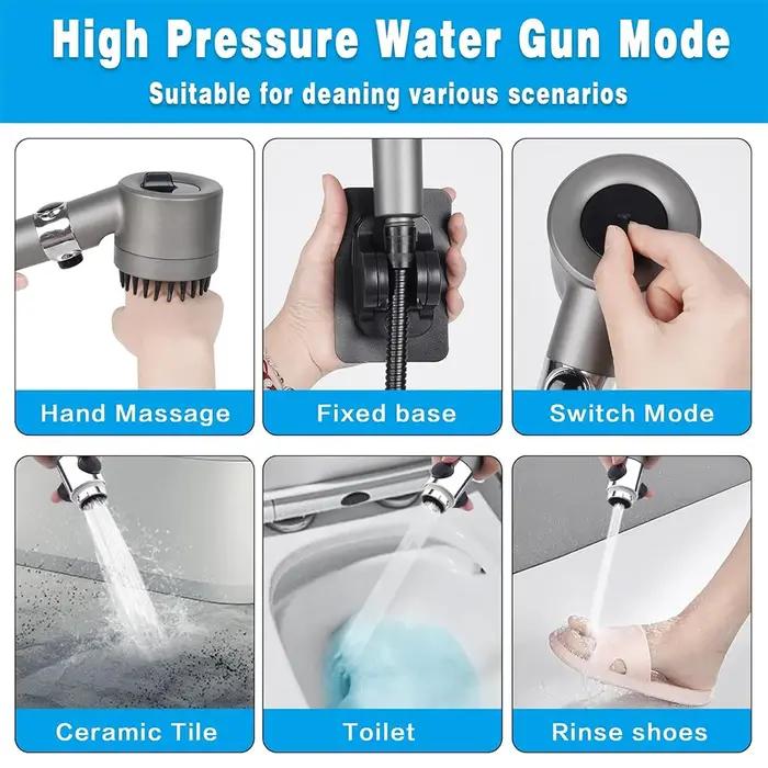 Pomme de douche manuelle 3 modes avec brosse massage et filtre coton économie eau pour chasse