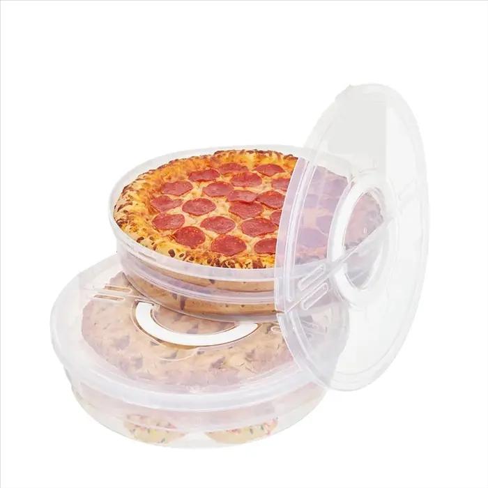 Conteneur de stockage de pizza réutilisable en plastique jaune clair pour 2 tartes de 12 pouces avec couvercle et séparateur pour rangement et transport des aliments occasions spéciales