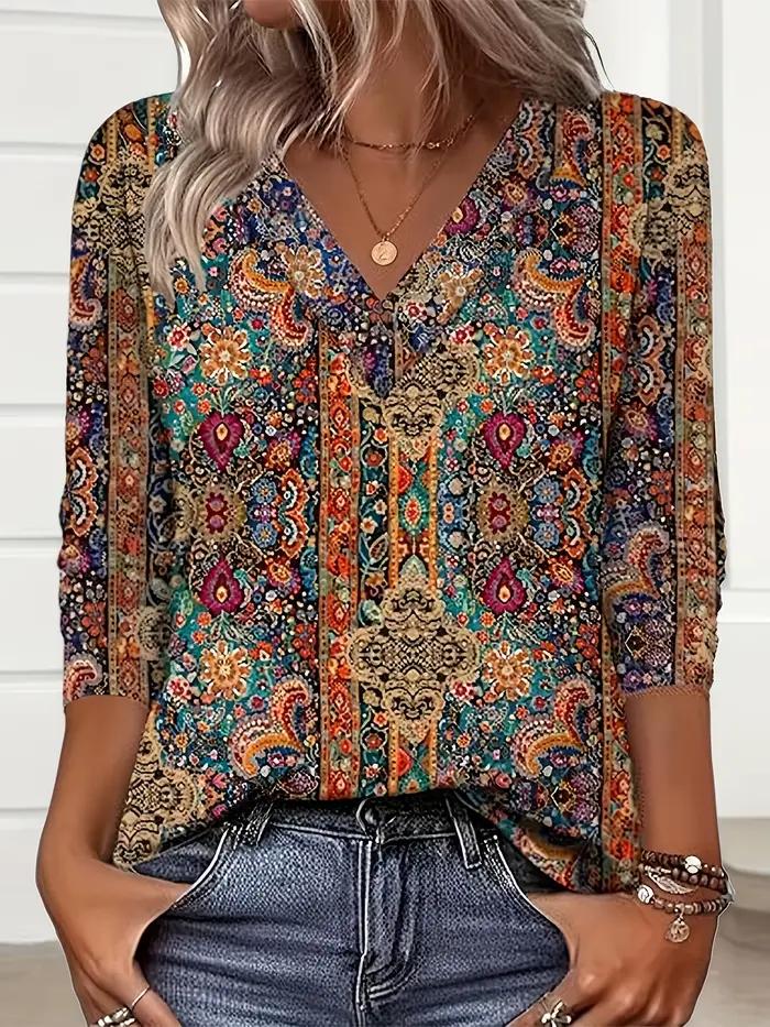 Élégant décontracté T-Shirt ample pour femme avec motifs fleurs, adapté pour toutes les saisons, occasions spéciales et quotidienne