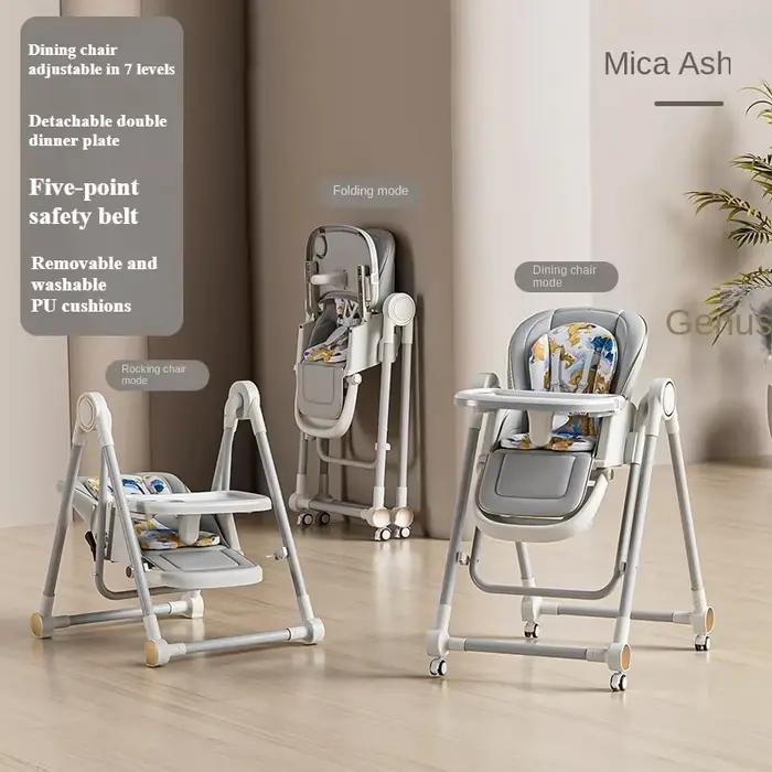 Chaise haute multifonction réglable pour enfants 0-6 ans avec roues lisses et panier de rangement pour les repas familiaux et entre amis