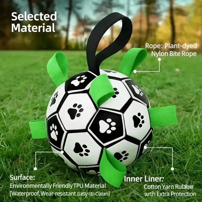 Ballon de football pour chien cuir flottant avec languettes interactives pour mâchage et jeu en plein air et en eau occasions spéciales chiens agressifs mordants