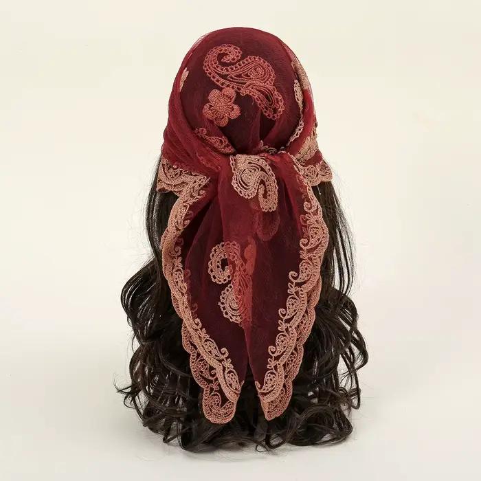 Foulard carré Bandana brodé en dentelle Paisley pour femmes