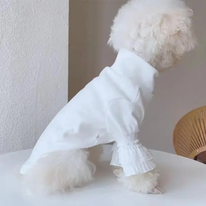 Chien pur blanc chemise à bascule vêtements pour animaux de compagnie blanc chiot chat Teddy printemps automne nouvelle chemise à bascule fille chien chemises chien tissus