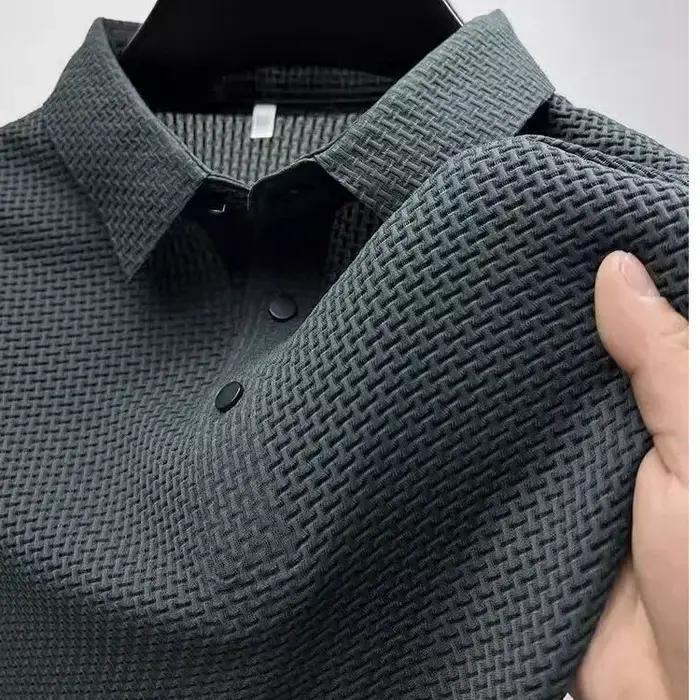 Nouveau T-shirt Polo d'été pour homme à manches courtes ajouré en soie glacée respirante