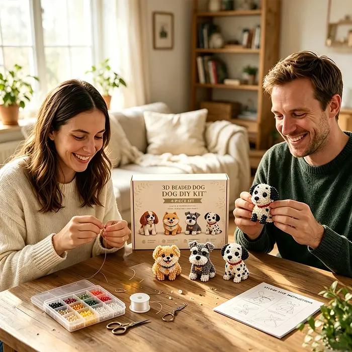 Kit DIY de perles 3D pour chien, ensemble de 4 chiots mignons à réaliser soi-même, fournitures et instructions complètes, cadeau de décoration artisanale relaxant