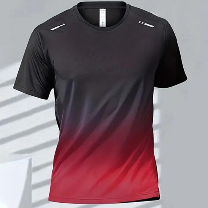 T-shirt col rond pour hommes, confortable et respirant, imprimé dégradé, haut d'extérieur décontract