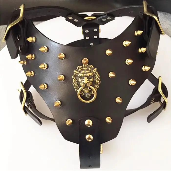 Collier de harnais d'entraînement sportif bouledogue, rivets en peau de vache, pointes cloutées en c