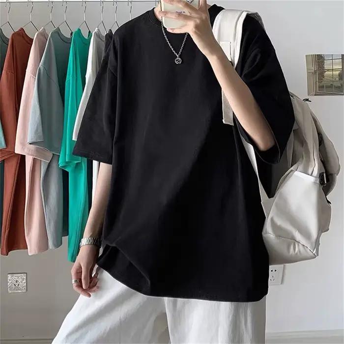 Mode solide Polyester T-shirts pour hommes t-shirt de base t-shirt décontracté hauts surdimensionnés qualité unisexe T-shirts courts T-shirts hommes vêtements