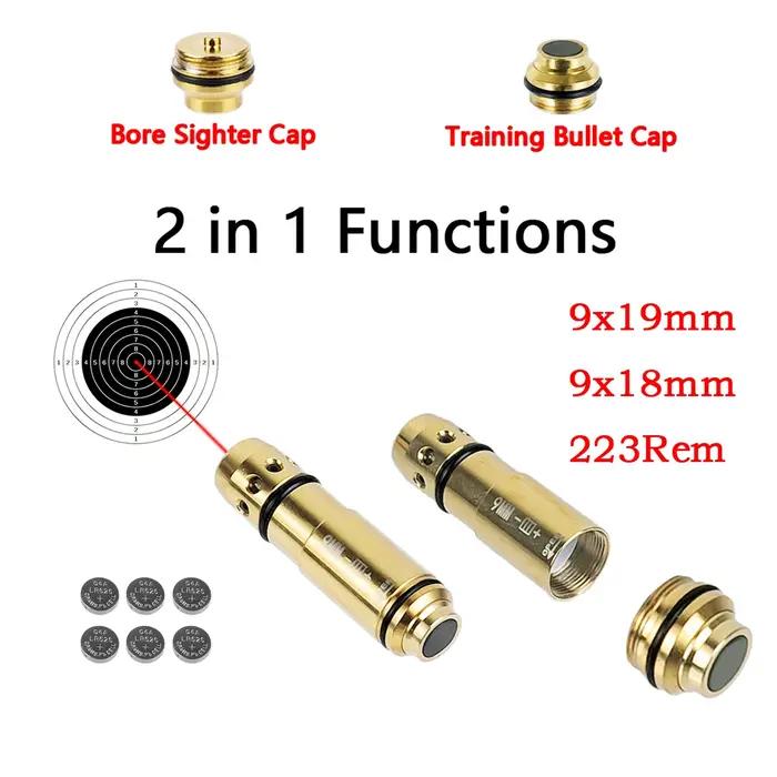 Cartouche de formation laser à point rouge vert pour tir à sec 9mm 380ACP 38SPL 40S&W 223Rem 45ACP 7.62x39 pour entraînement et alignement de canon