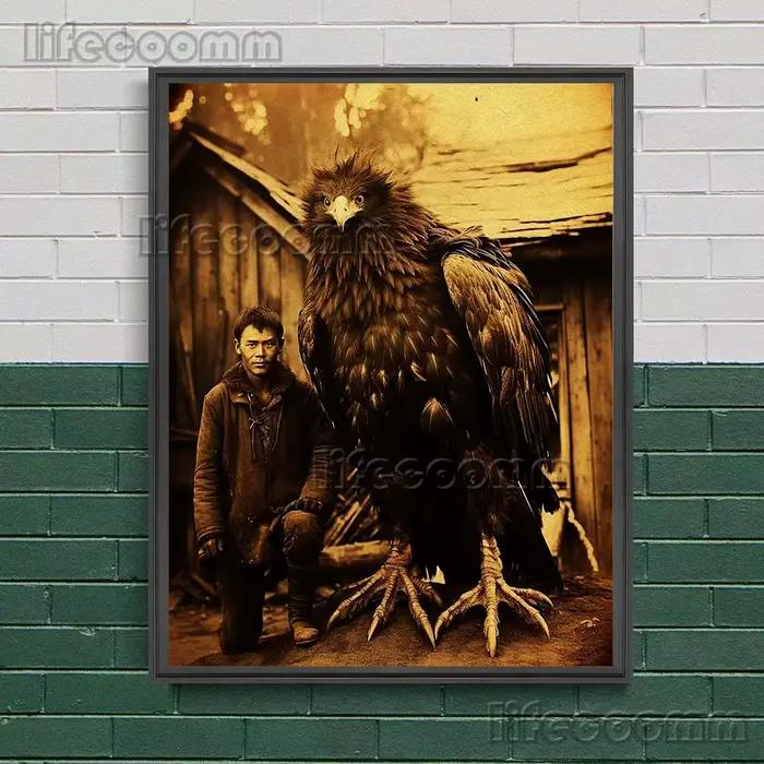 Affiche d'art de photographie Vintage d'animaux et de chasseurs de monstres géants et imprimés