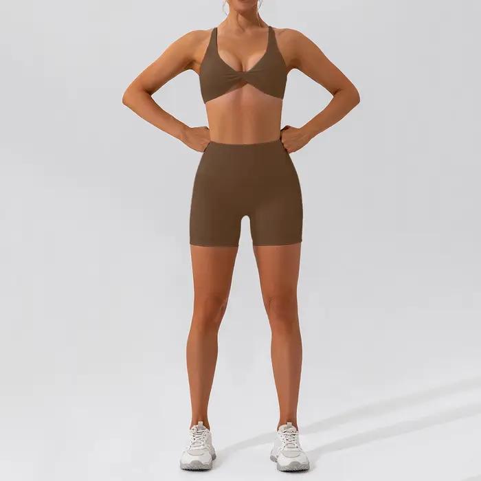 Ensemble de sport Hearuisavy 2 pièces pour femme : haut court et legging de course à séchage rapide pour le yoga et l'en
