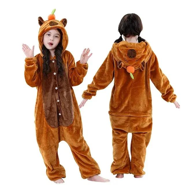 MICHLEY Carnaval Capybara Flannel Blanket Sleepers Onesie Hooded Children Costume Clothes Jumpsuit Sleepwear For Boys