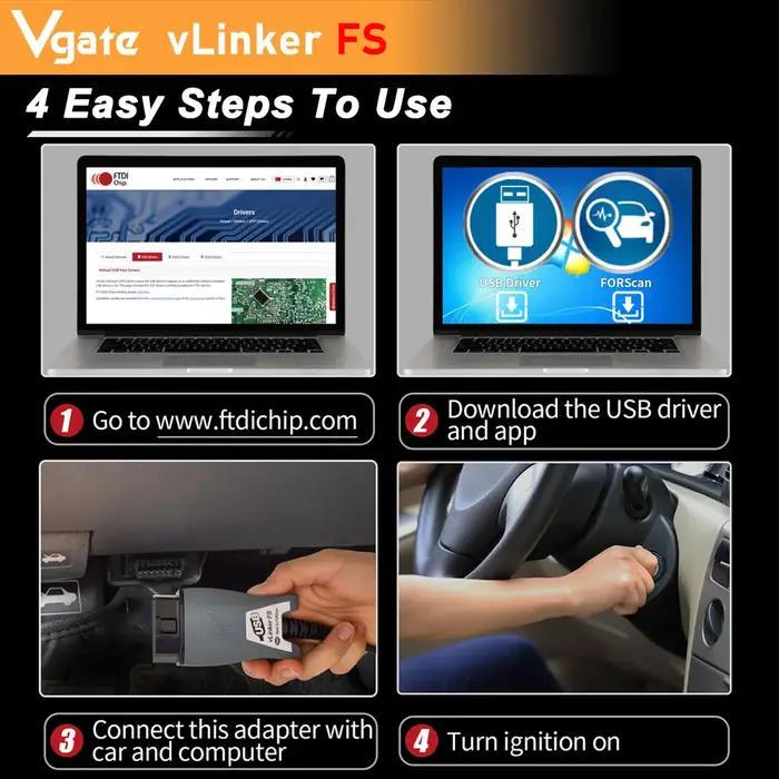 Vgate vLinker FS ELM327 Pour Ford FORScan HS/MS-CAN ORME 327 OBD 2 OBD2 Scanner Diagnostique De Voit