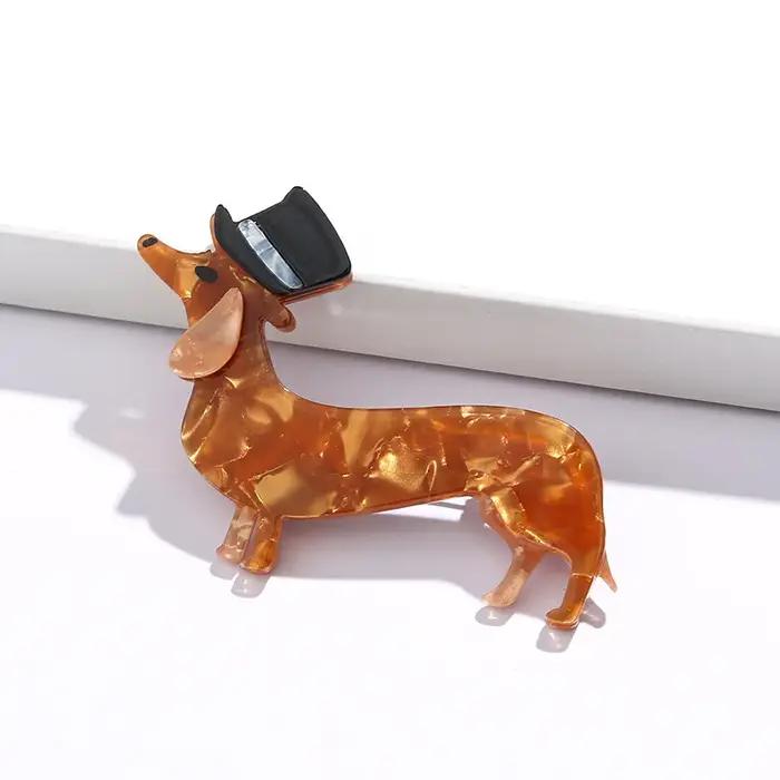Broche Dachshunds en acrylique dorée pour sacs à dos accessoire de breloques pour amis et femmes occassions spéciales vacances de printemps