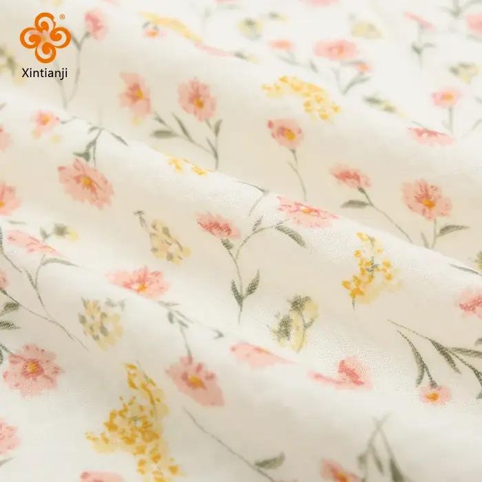 Tissu en gaze de coton imprimé de fleurs mignonnes pour enfants, matériaux de bricolage, vêtements décontractés, sous-vêtements, pyjamas, vêtements pour bébés, occasions spéciales