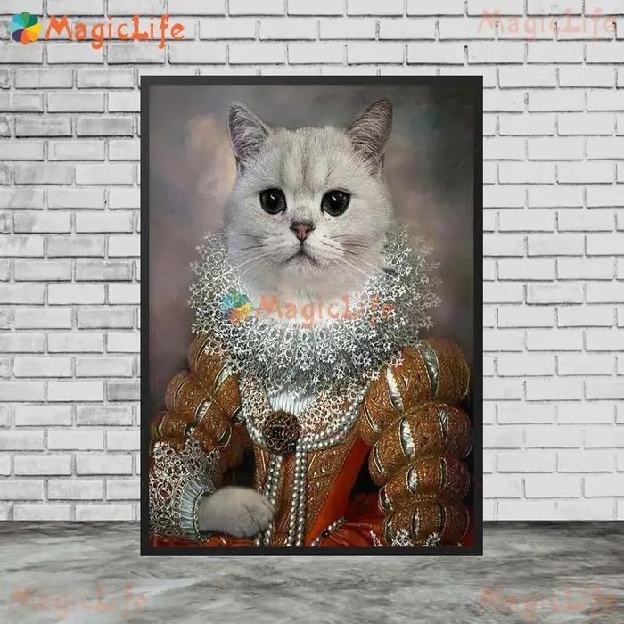 Portrait de reine chat chien animal de compagnie, cadeau drôle, images murales pour salon, affiche nordique, peinture sur toile d'art mural sans cadre