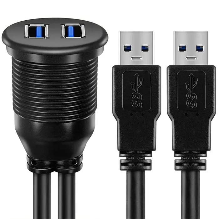 2 Ports double USB 3.0 mâle vers USB 3.0 femelle AUX encastré câble d'extension de montage de voitur