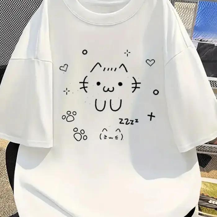 UU dessin animé imprimé mode motif T-shirt décontracté à manches courtes blanc
