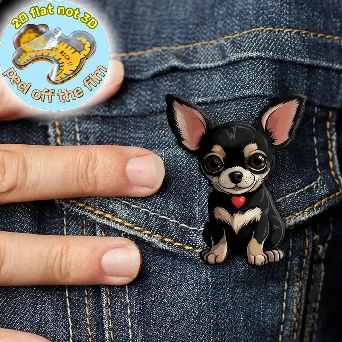 Broche 2D Chihuahua Chiot avec Collier Cœur