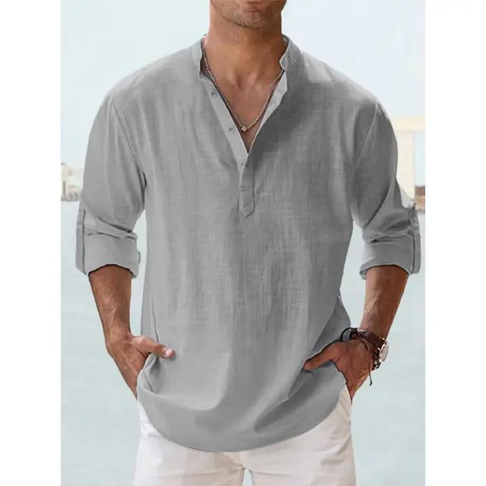 Nouvelles chemises en coton et lin pour hommes chemises décontractées légères à manches longues chem