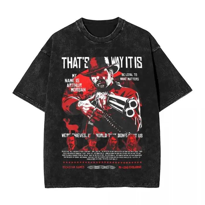 Red Dead Redemption 2 t-shirt graphique surdimensionné lavé coton t-shirts manches courtes t-shirt d