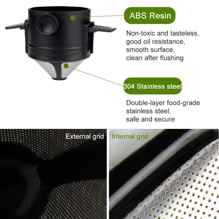 Filtre à café Portable, entonnoir réutilisable, infuseur à thé, goutte-à-goutte en acier inoxydable,