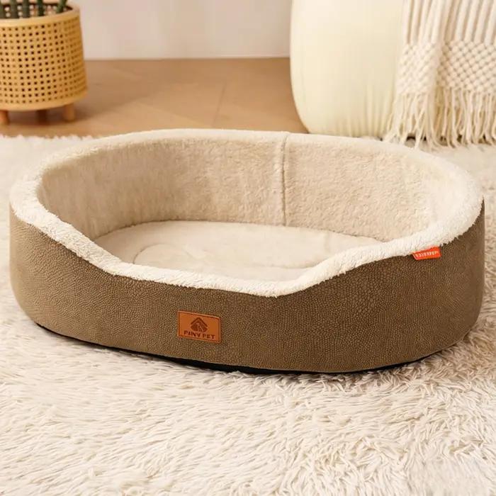 Nichoir pour chien de taille moyenne, quatre saisons, en cuir de lychee, avec coussin amovible