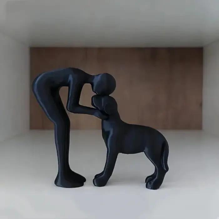 Sculpture d'art abstrait, figurine de chien noir et de son propriétaire, sculptures interactives hom