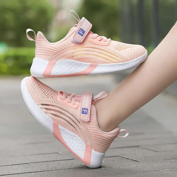 Chaussures de Course en Maille Blanche pour Fille, Baskets de dehors Légères et Colorées, à la Mode,