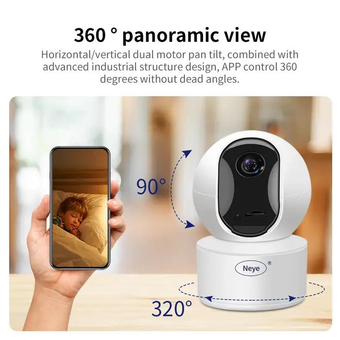 Caméra sécurité intérieure Neye S5 8MP 4K WiFi - Moniteur bébé 360° avec vision panoramique