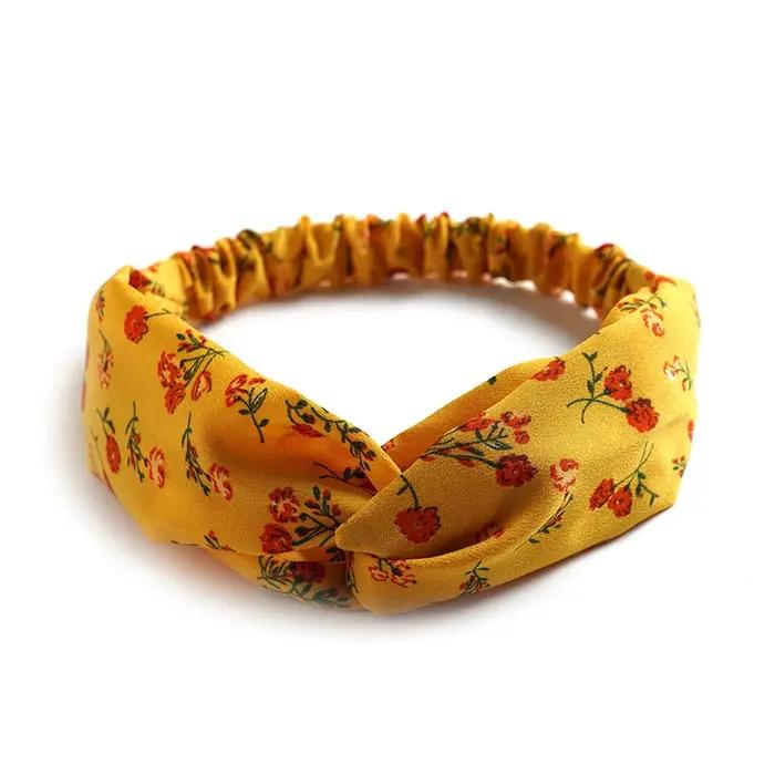 Mode femmes filles été bohème bandes de cheveux imprimer bandeaux Vintage croix Turban pansement Bandanas