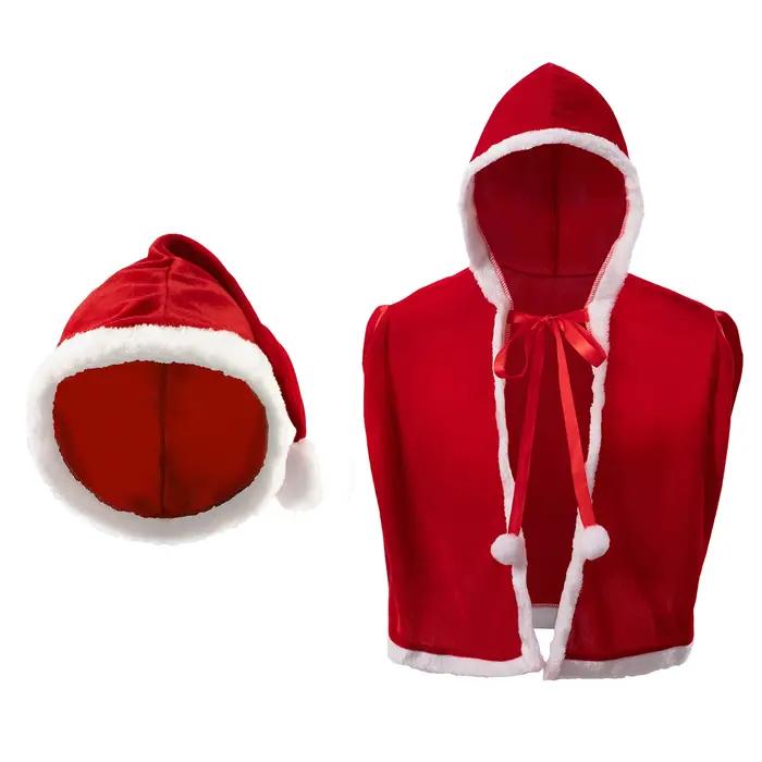 Cape de châle de Père Noël en velours de Noël, Crops sexy, Everak à capuche avec chapeau, Costume de