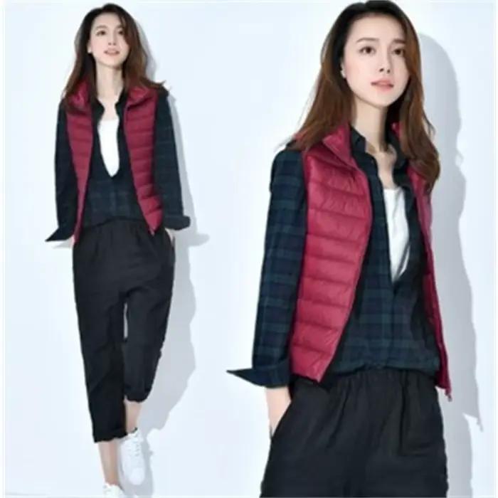 Vêtements pour femmes doudoune légère gilet chaud sans col duvet de canard blanc mince col rond vêtements intérieurs débardeur court