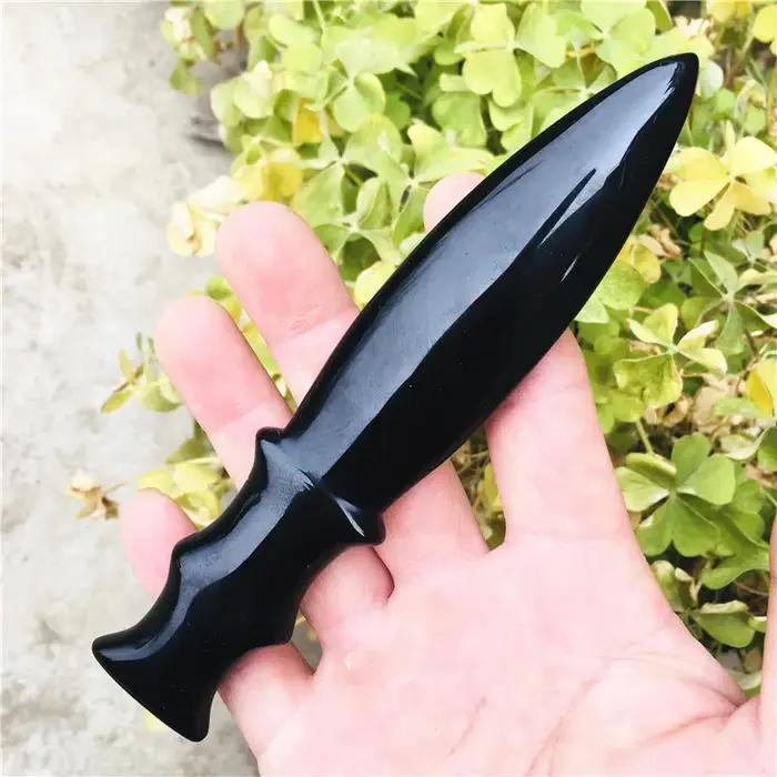 poignard en obsidienne en cristal naturel de 15cm, pierre de Protection de guérison, couteau fait à